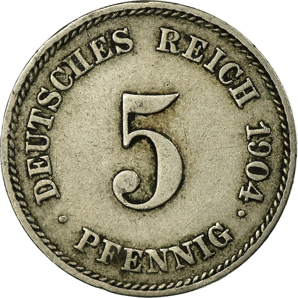 Moneta, NIEMCY - IMPERIUM, Wilhelm II, 5 Pfennig, 1904, Muldenhütten