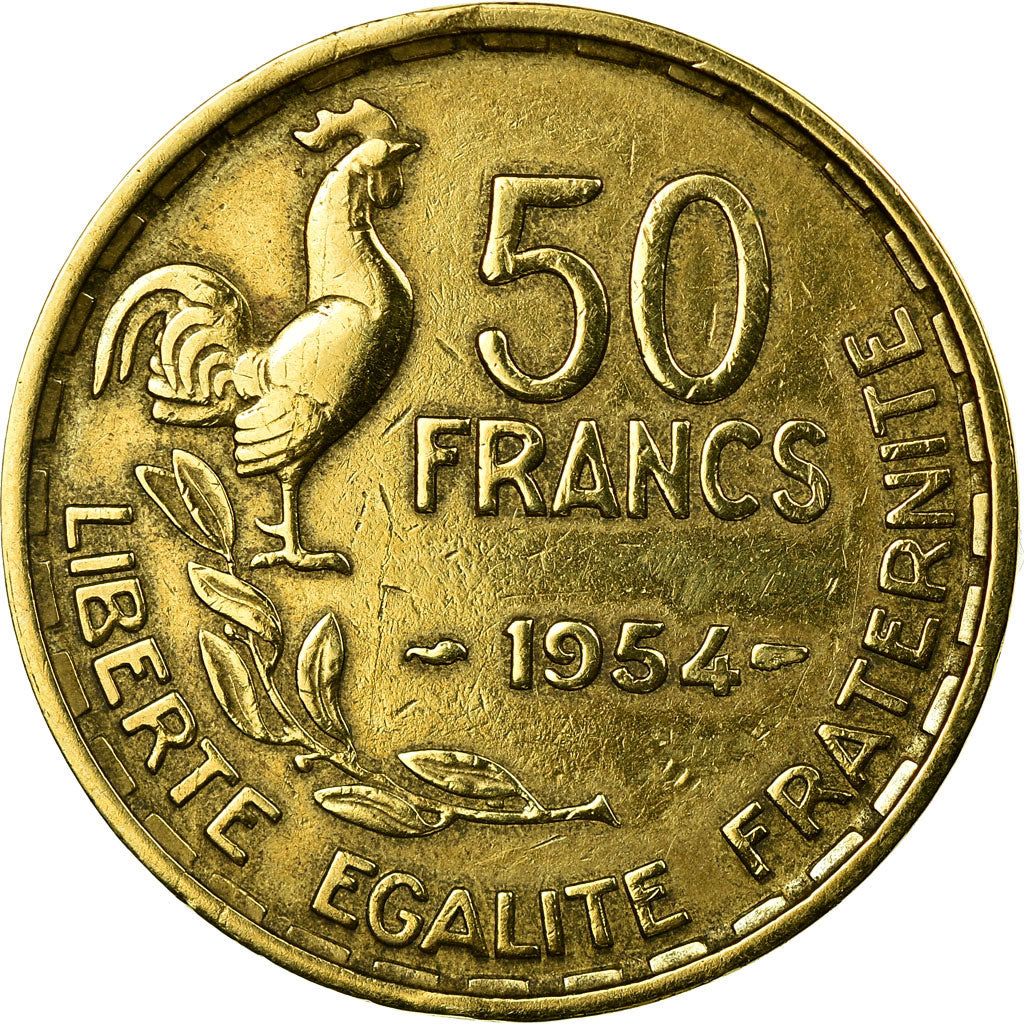 Moneta, Francia, Guiraud, 50 Francs, 1954, Paris, MB+, Alluminio-bronzo