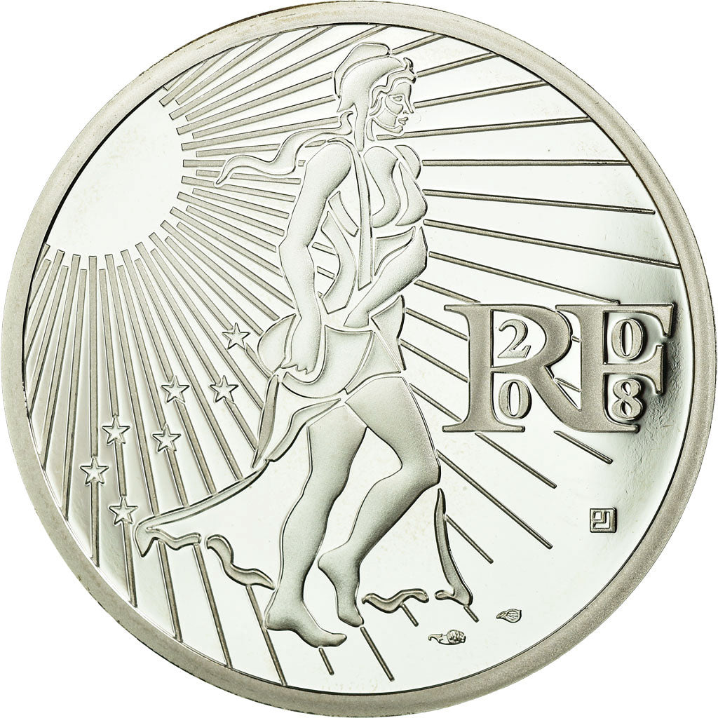 France, 15 Euro, Semeuse, 2008, BE, MS(65-70), Silver, KM:1535
