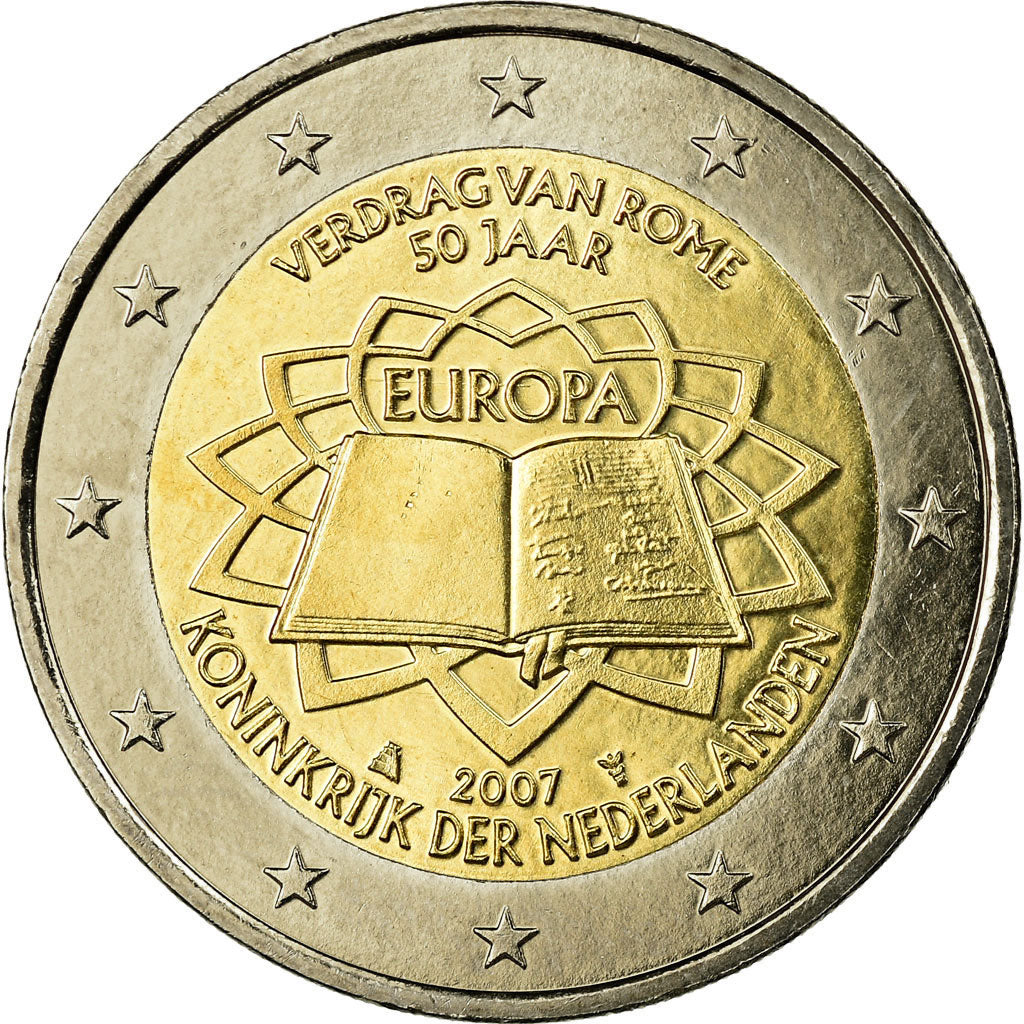 Netherlands, 2 Euro, Traité de Rome 50 ans, 2007, MS(65-70), Bi-Metallic