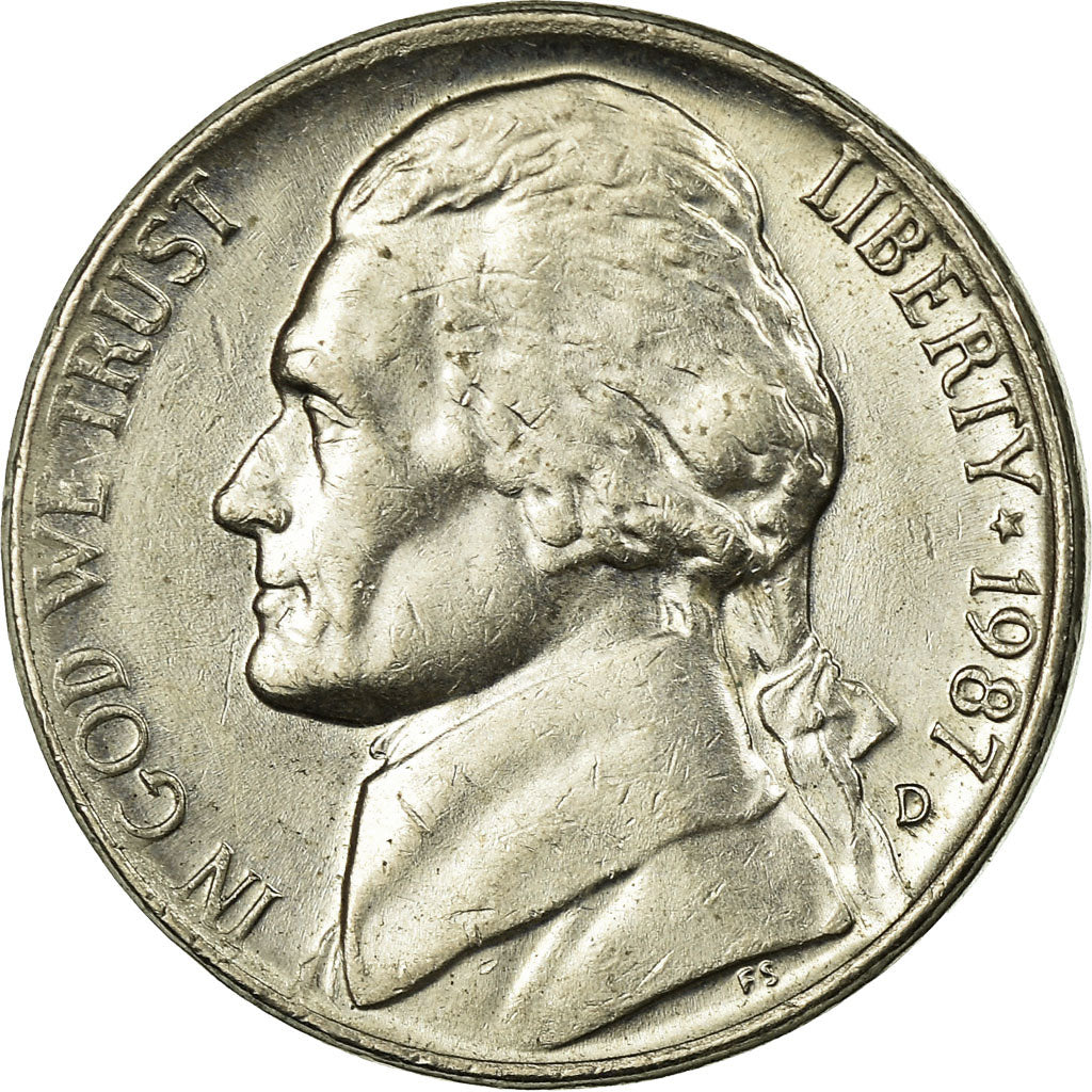 Moneta, USA, Jefferson Nickel, 5 Cents, 1987, U.S. Mint, Denver, AU(55-58)