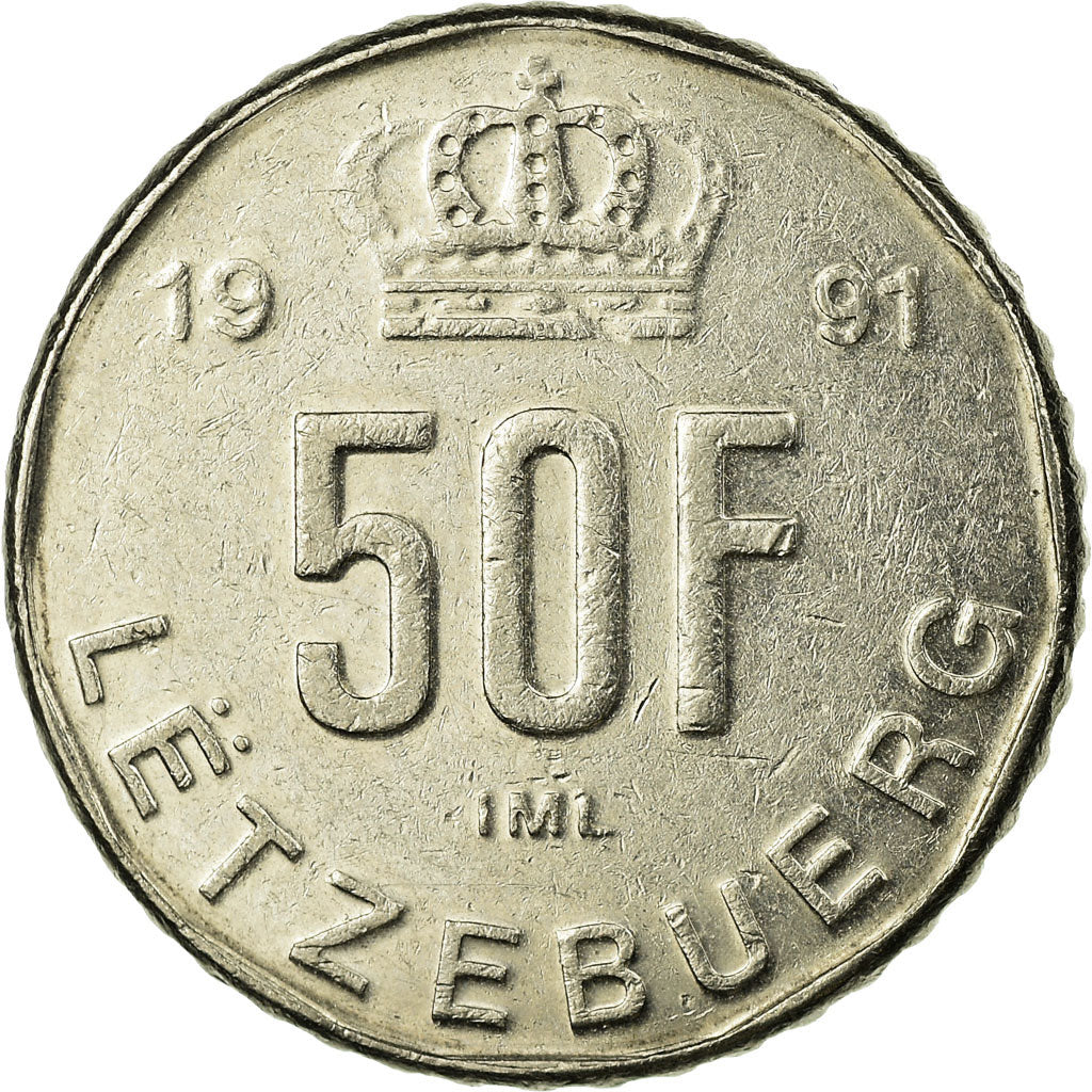 Coin, Luxembourg, Jean, 50 Francs, 1991, EF(40-45), Nickel, KM:66