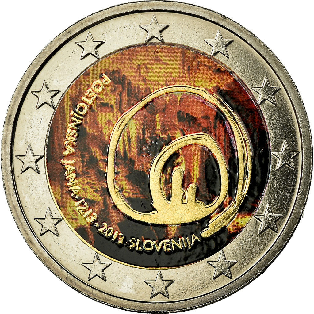 Slovénie, 2 Euro, Grotte de Postojna., 2013, Colorised, SUP, Bi-Metallic