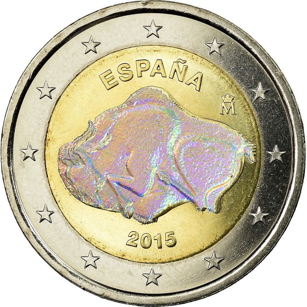 Spain, 2 Euro, Grotte d'Altamira, 2015, Colorised, MS(63), Bi-Metallic