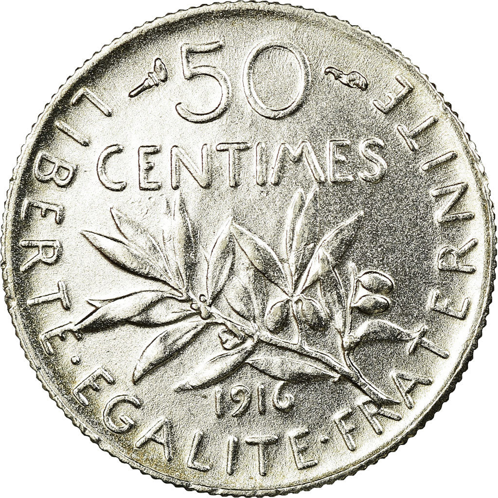 Coin, France, Semeuse, 50 Centimes, 1916, Paris, EF(40-45), Silver, KM:854