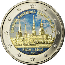 Łotwa, 2 Euro, Riga, 2014, Colorised, MS(63), Bimetaliczny