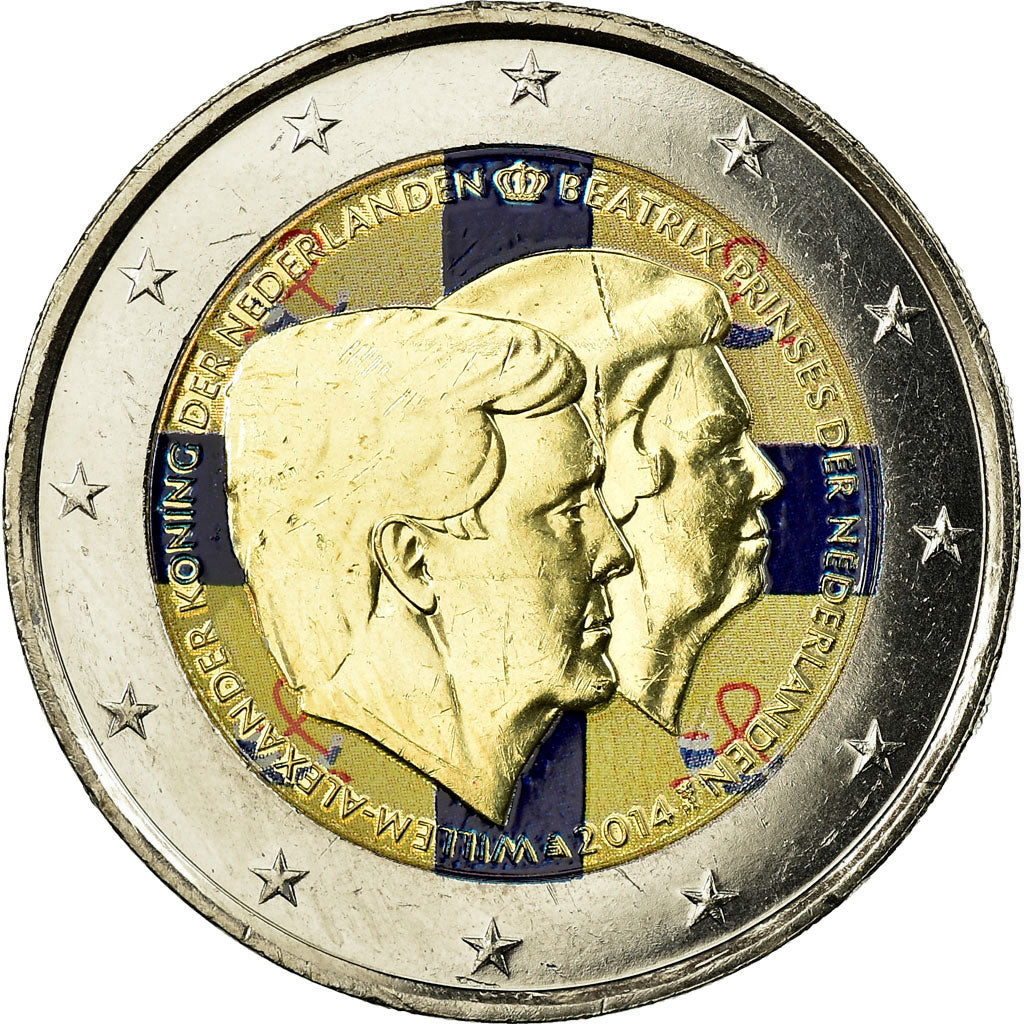 Netherlands, 2 Euro, Willem-Alexander, Beatrix Prinses, 2014, Colorised, MS(63)