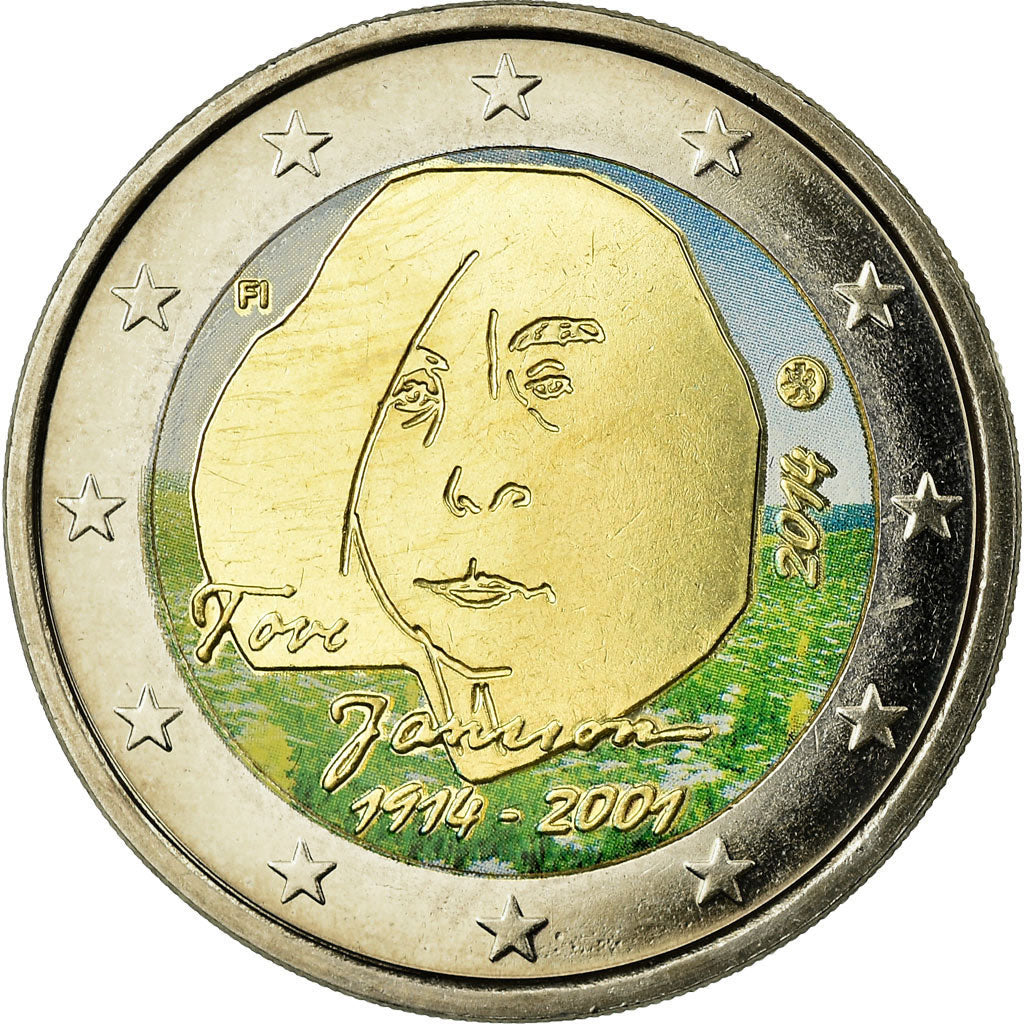 Finland, 2 Euro, Tove Jansson, 2014, Colorised, MS(60-62), Bi-Metallic
