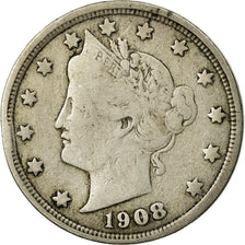 Coin, United States, Liberty Nickel, 5 Cents, 1908, U.S. Mint, Philadelphia