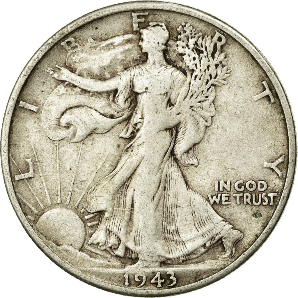 Coin, United States, Walking Liberty Half Dollar, Half Dollar, 1943, U.S. Mint