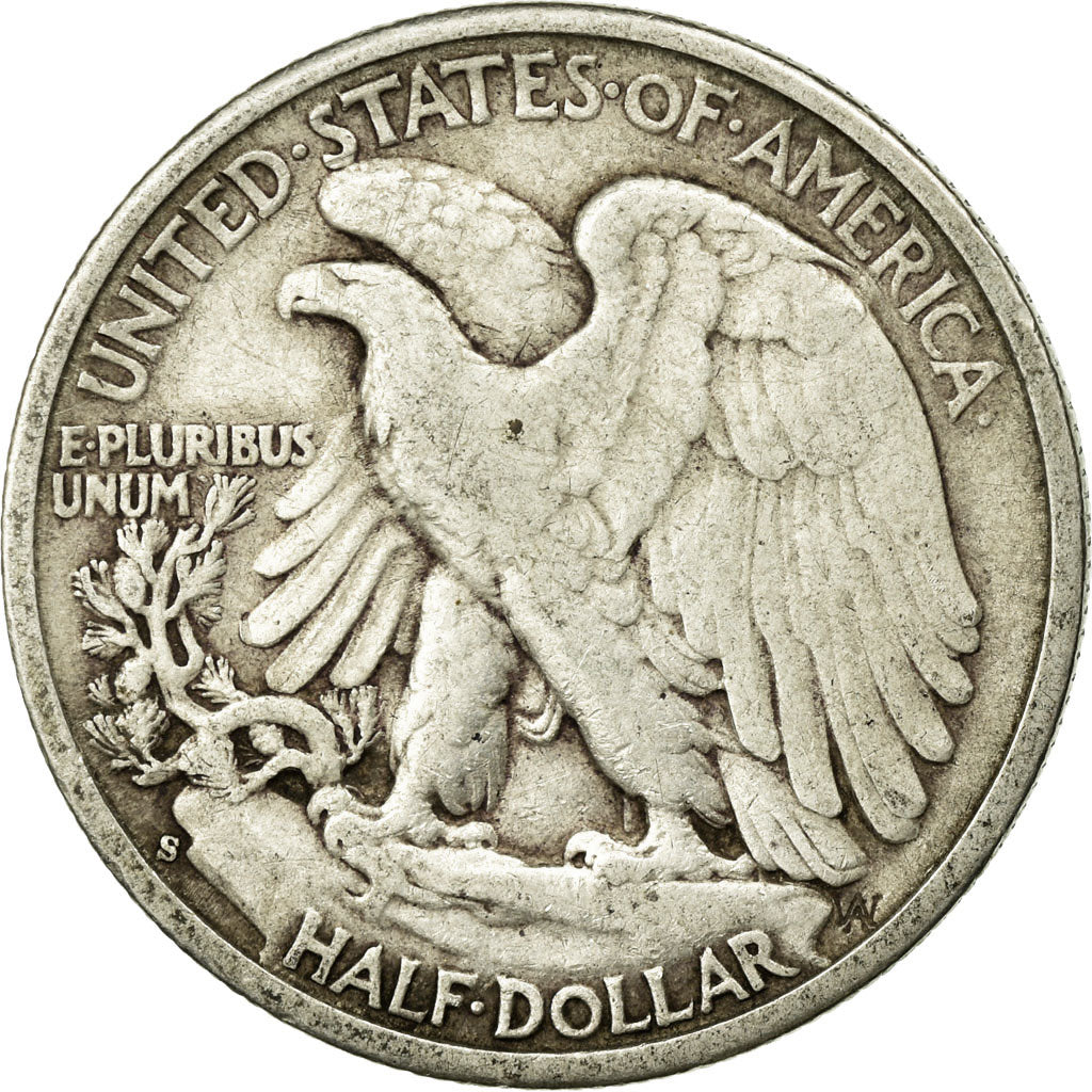 Coin, United States, Walking Liberty Half Dollar, Half Dollar, 1943, U.S. Mint
