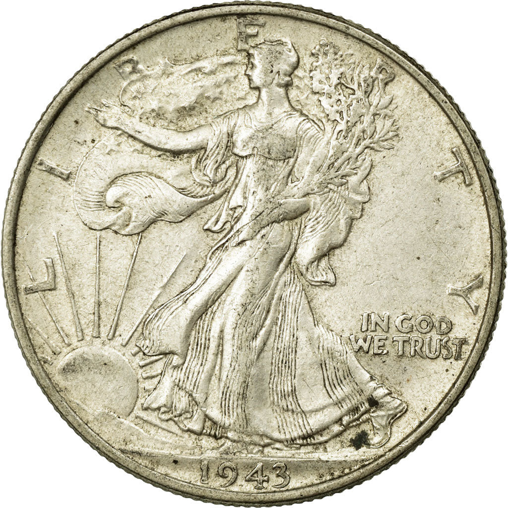 Coin, United States, Walking Liberty Half Dollar, Half Dollar, 1943, U.S. Mint