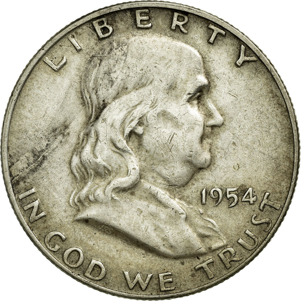 Coin, United States, Franklin Half Dollar, Half Dollar, 1954, U.S. Mint, Denver