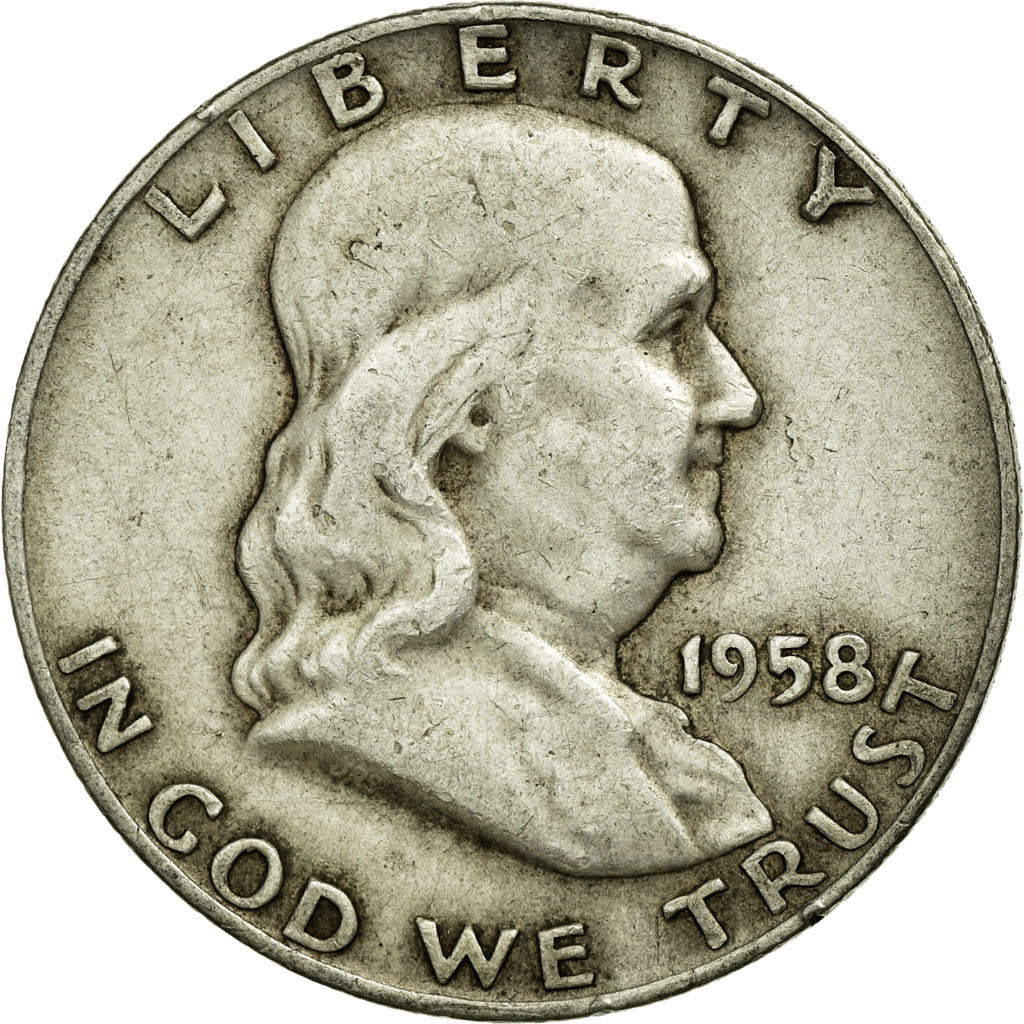 Coin, United States, Franklin Half Dollar, Half Dollar, 1958, U.S. Mint, Denver