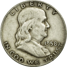 Coin, United States, Franklin Half Dollar, Half Dollar, 1958, U.S. Mint, Denver