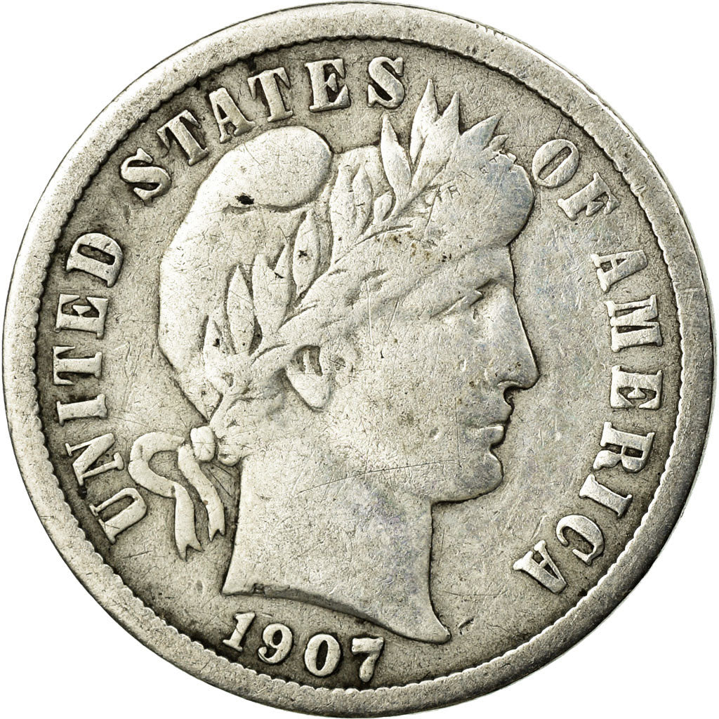 Coin, United States, Barber Dime, Dime, 1907, U.S. Mint, Philadelphia