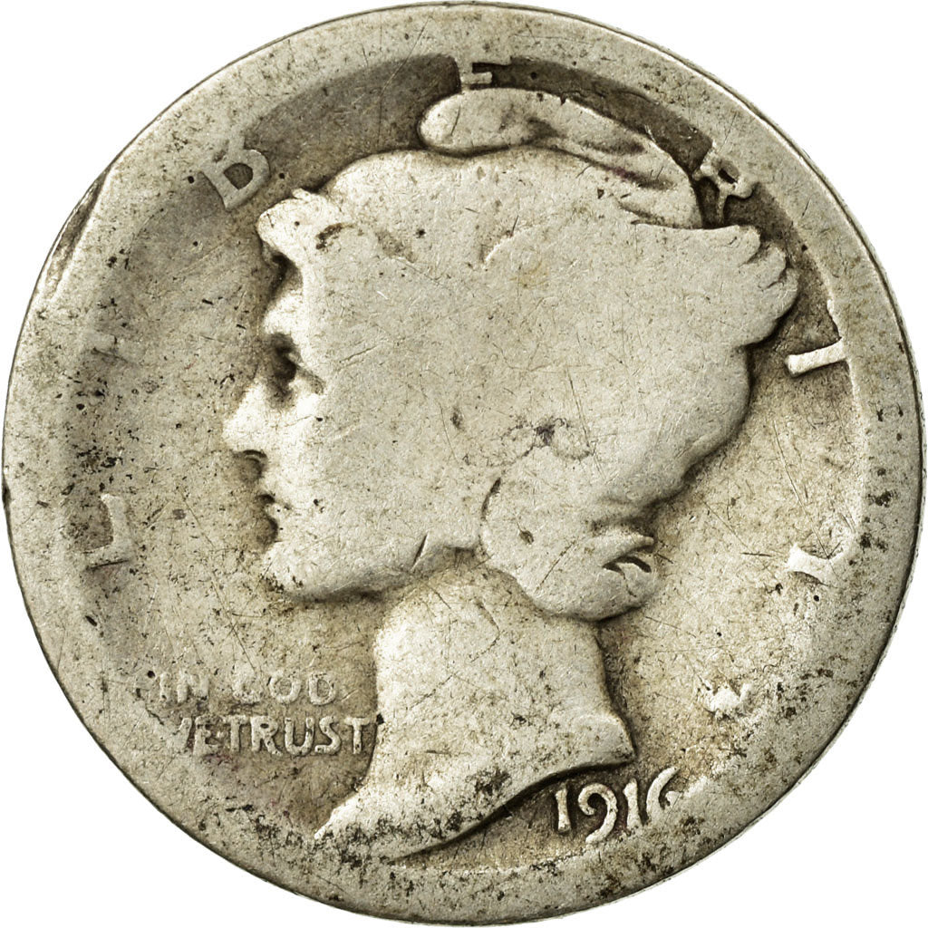 Coin, United States, Mercury Dime, Dime, 1916, U.S. Mint, Philadelphia