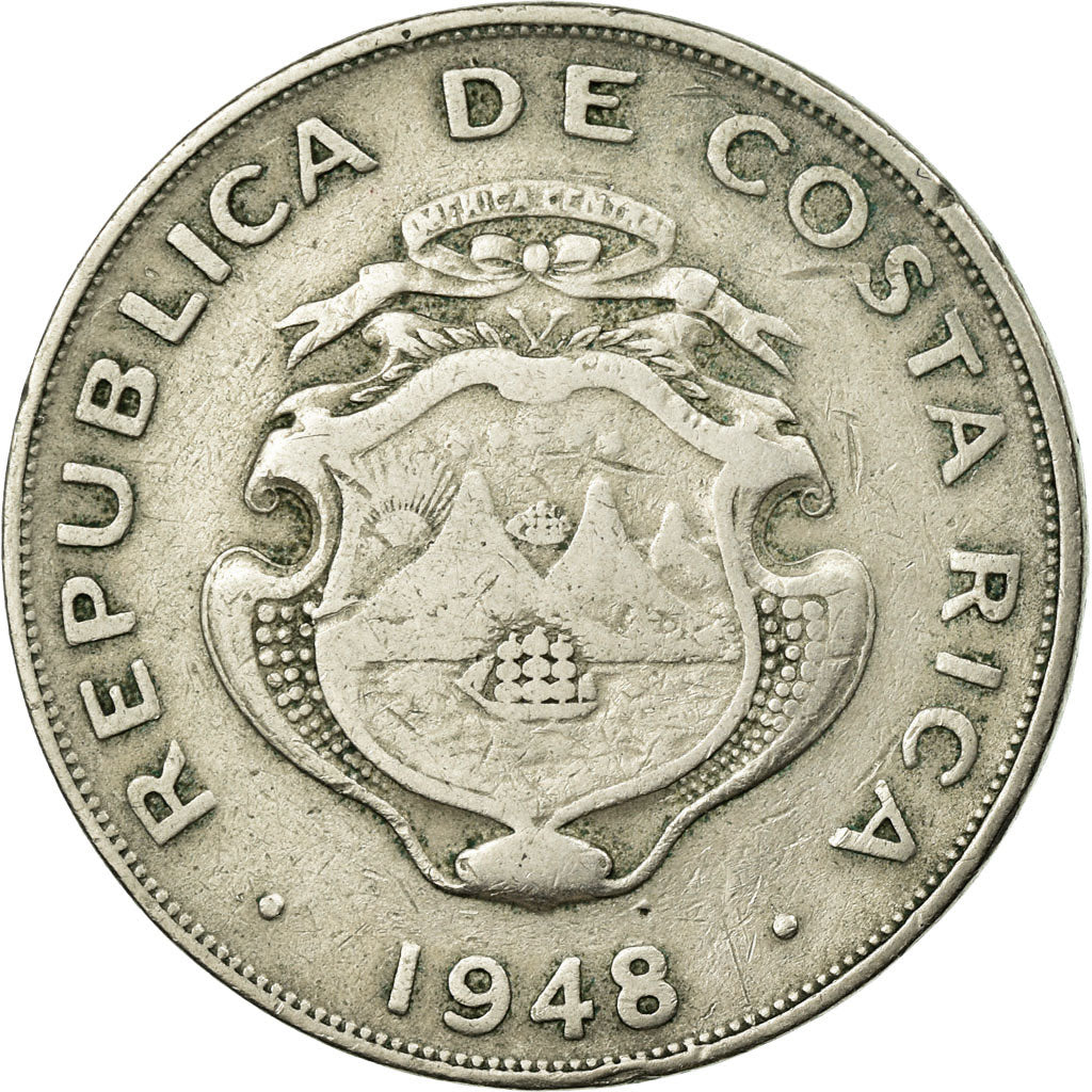 Coin, Costa Rica, Colon, 1948, VF(30-35), Copper-nickel, KM:177