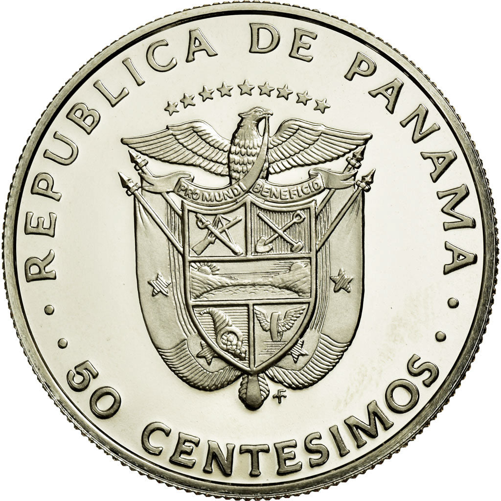 Coin, Panama, 50 Centesimos, 1975, U.S. Mint, MS(65-70), Copper-Nickel Clad