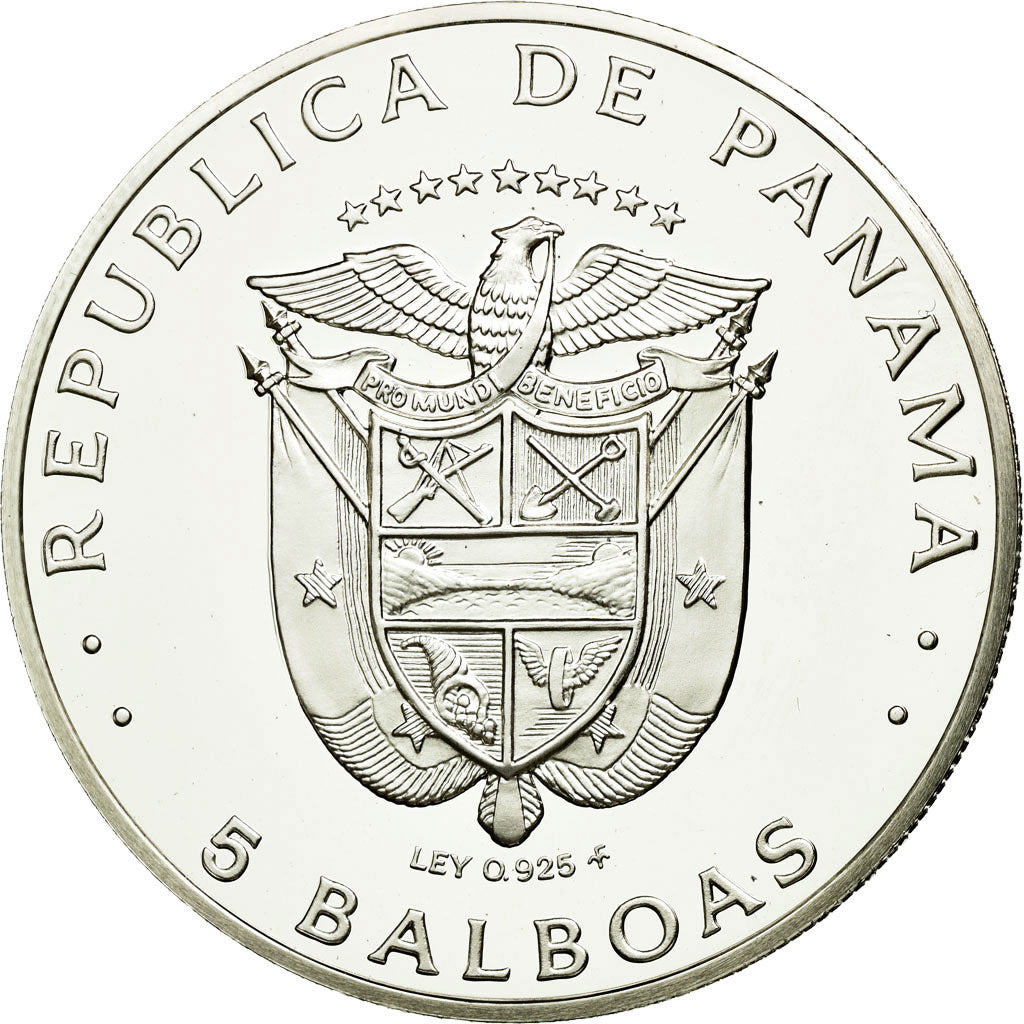 Coin, Panama, 5 Balboas, 1975, U.S. Mint, MS(65-70), Silver, KM:40.1a