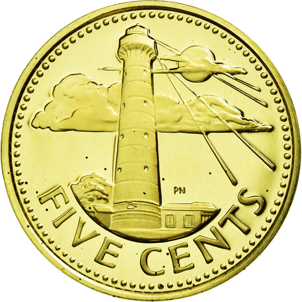 Coin, Barbados, 5 Cents, 1975, Franklin Mint, MS(65-70), Brass, KM:11
