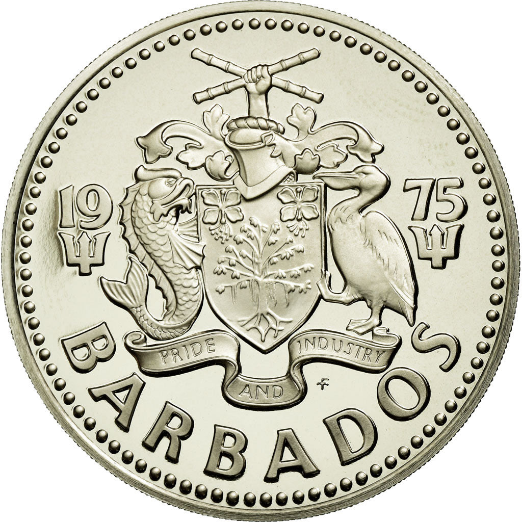 Coin, Barbados, 2 Dollars, 1975, Franklin Mint, MS(65-70), Copper-nickel, KM:15