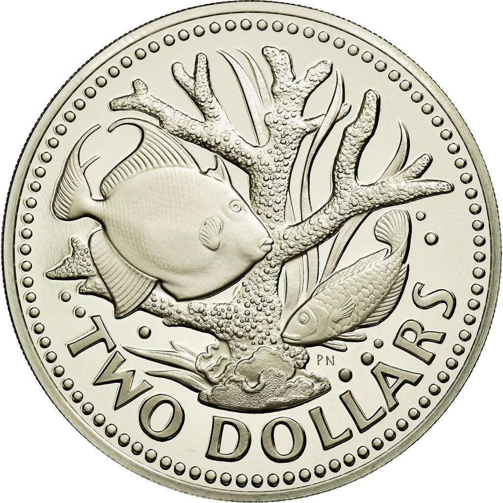Coin, Barbados, 2 Dollars, 1975, Franklin Mint, MS(65-70), Copper-nickel, KM:15