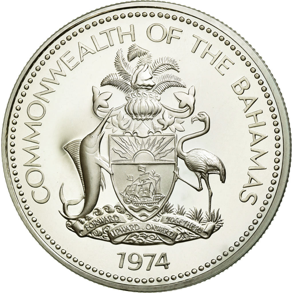 Moneda, Bahamas, Elizabeth II, Dollar, 1974, Franklin Mint, U.S.A., FDC, Plata