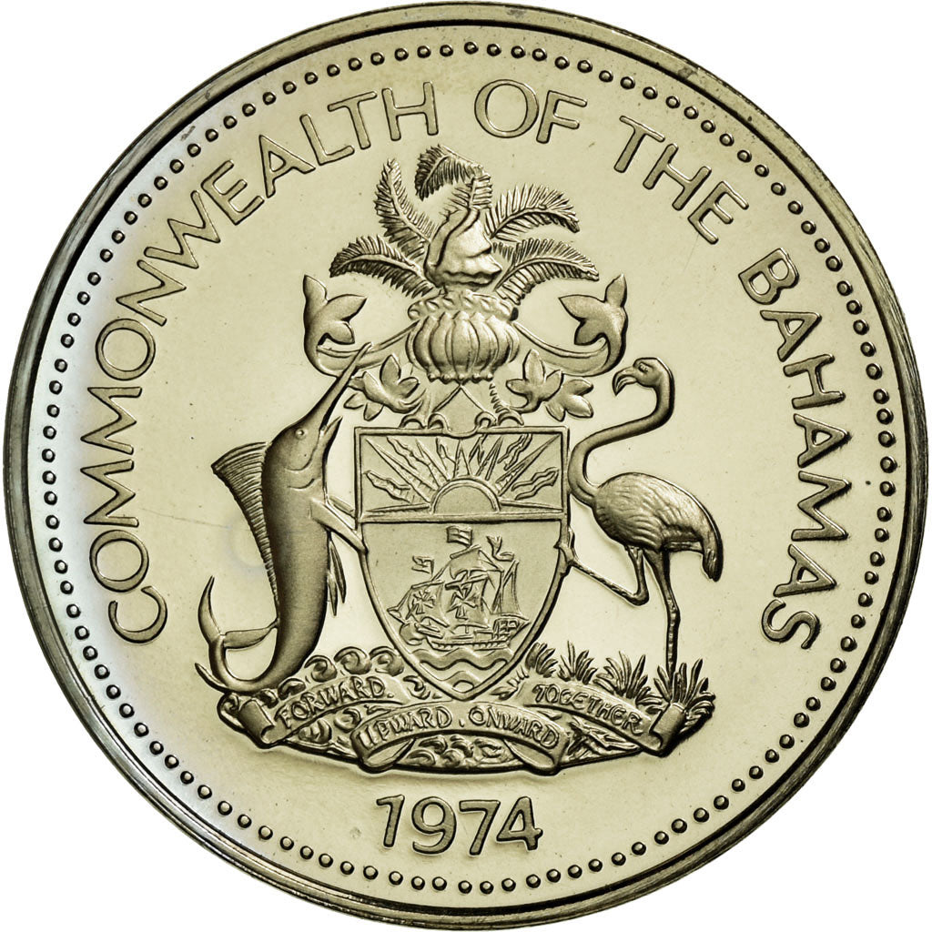 Coin, Bahamas, Elizabeth II, 5 Cents, 1974, Franklin Mint, U.S.A., MS(65-70)