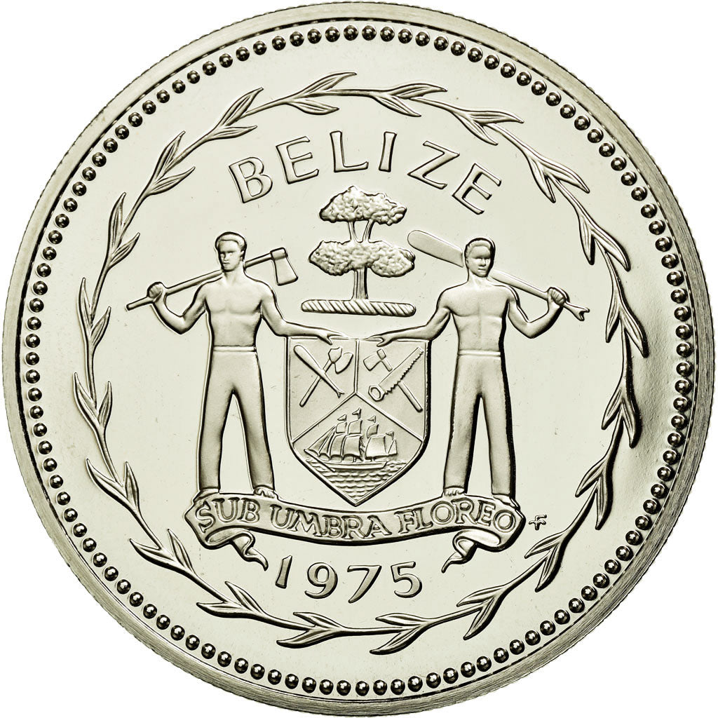 Coin, Belize, 5 Dollars, 1975, Franklin Mint, MS(65-70), Silver, KM:44a