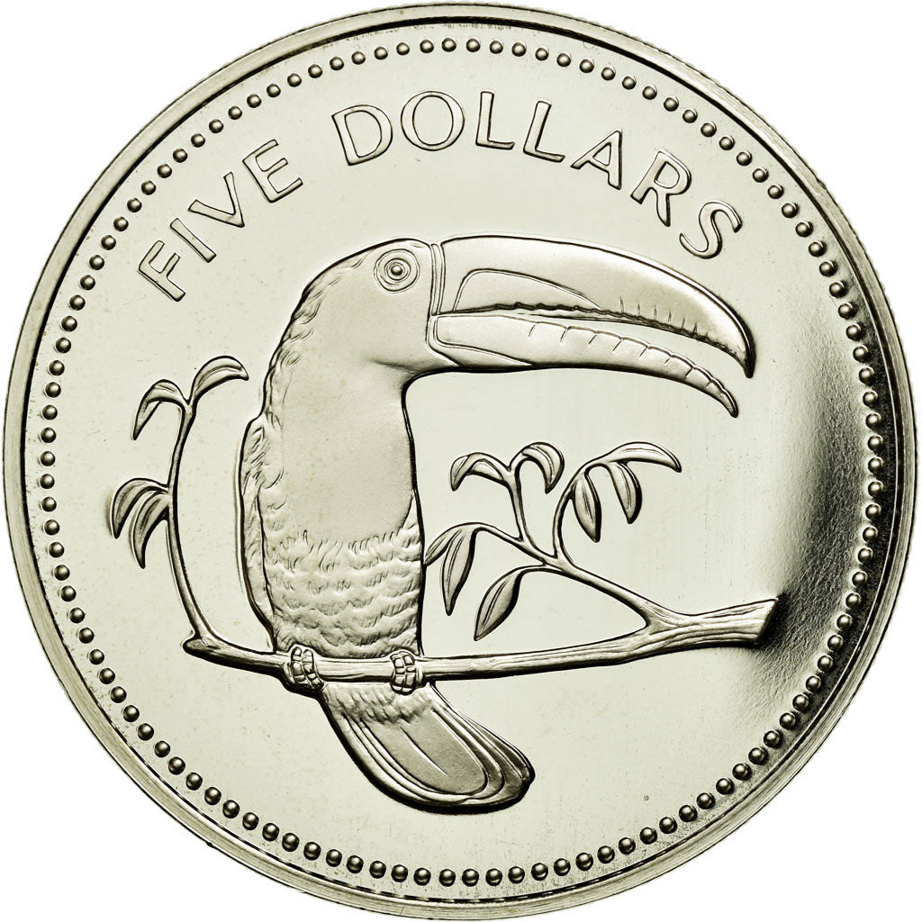Coin, Belize, 5 Dollars, 1975, Franklin Mint, MS(65-70), Silver, KM:44a