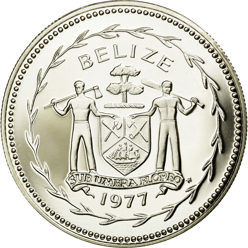 Coin, Belize, 25 Cents, 1977, Franklin Mint, MS(65-70), Silver, KM:49a