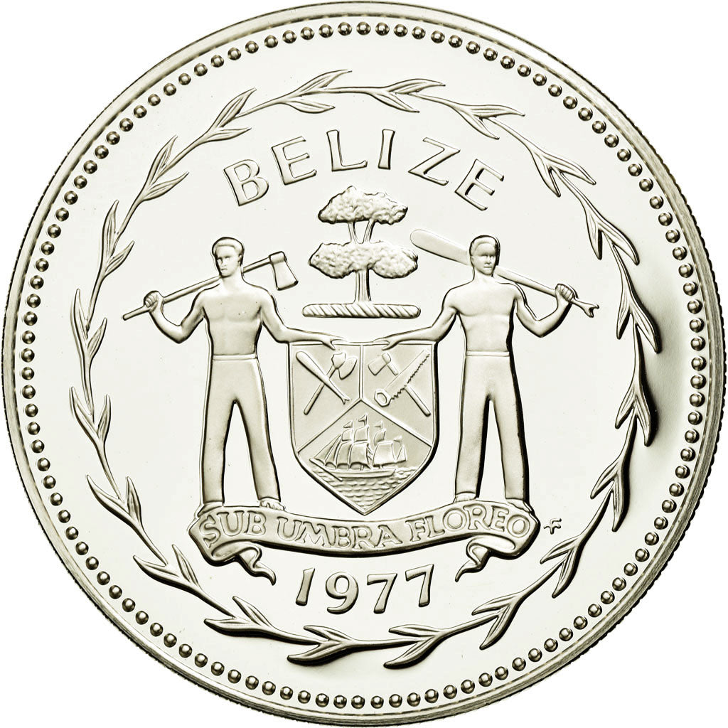 Coin, Belize, 5 Dollars, 1977, Franklin Mint, MS(65-70), Silver, KM:44a