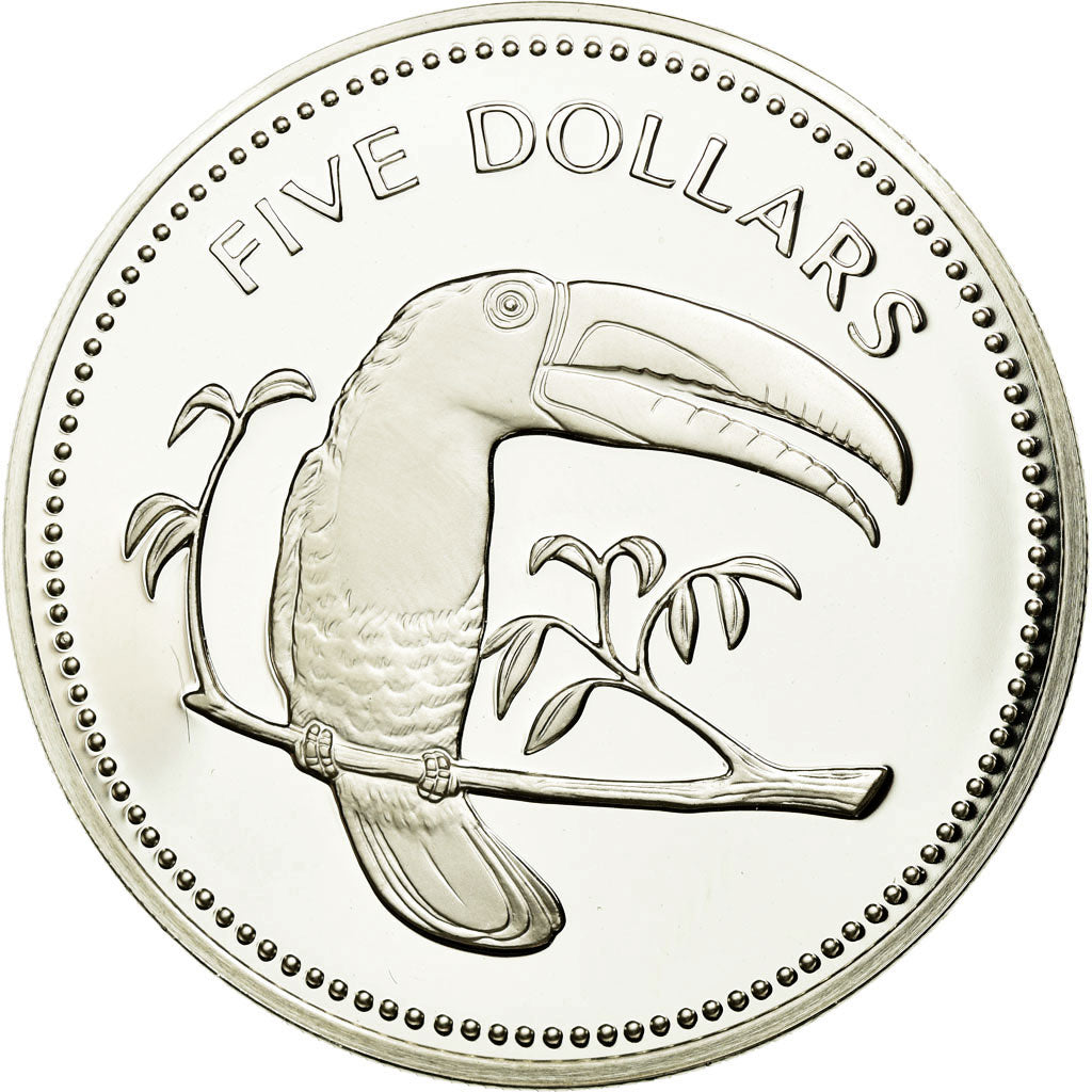 Coin, Belize, 5 Dollars, 1977, Franklin Mint, MS(65-70), Silver, KM:44a