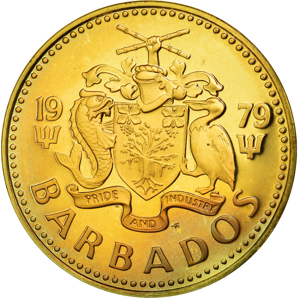 Coin, Barbados, 5 Cents, 1979, Franklin Mint, MS(65-70), Brass, KM:11