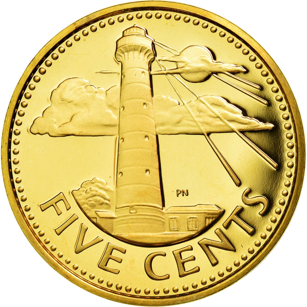 Coin, Barbados, 5 Cents, 1979, Franklin Mint, MS(65-70), Brass, KM:11
