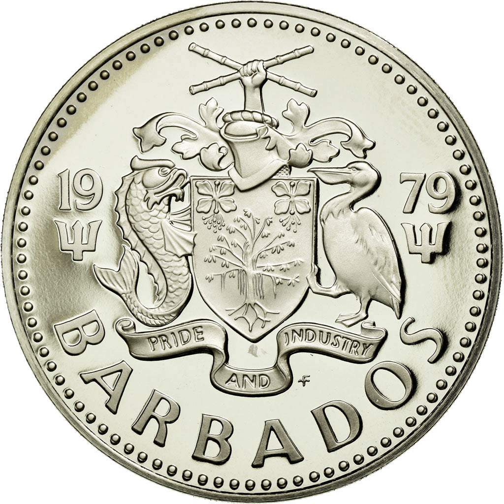 Coin, Barbados, 2 Dollars, 1979, Franklin Mint, MS(65-70), Copper-nickel, KM:15