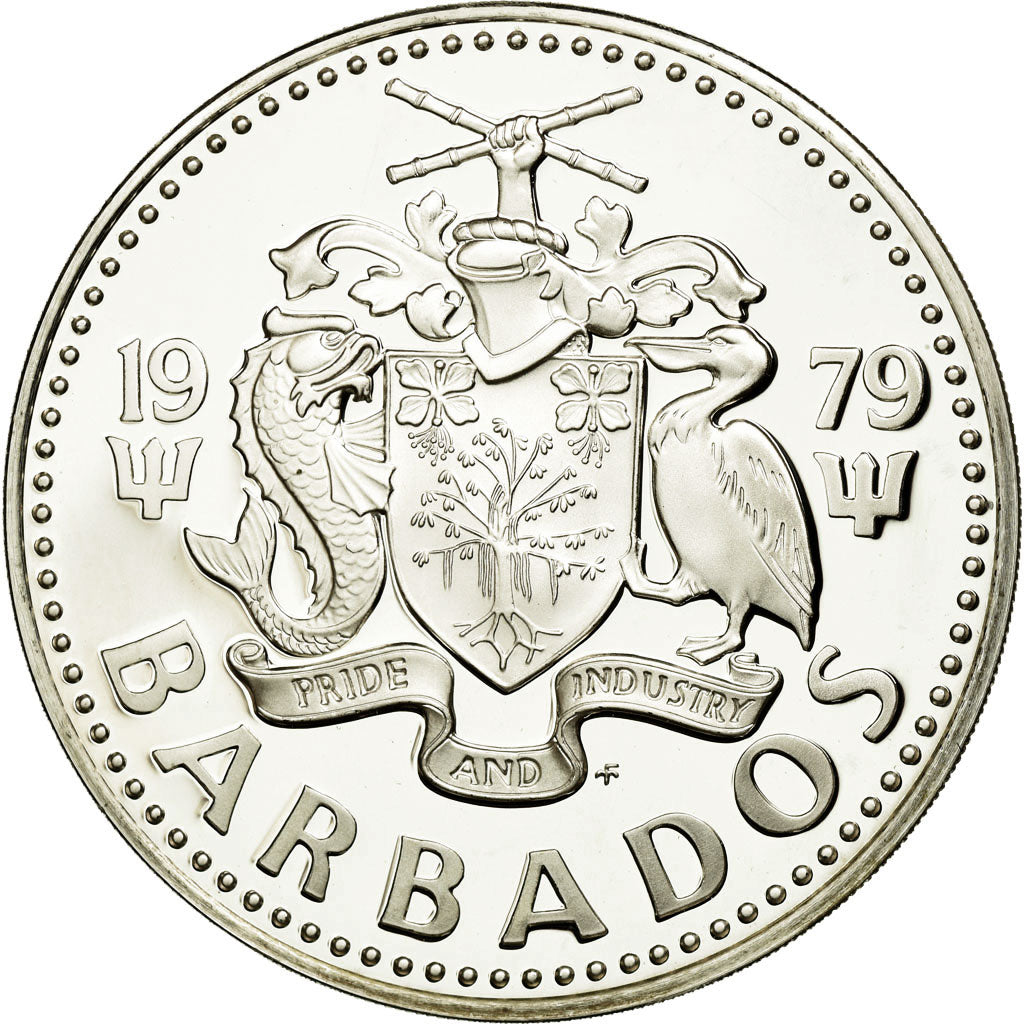 Coin, Barbados, 5 Dollars, 1979, Franklin Mint, MS(65-70), Silver, KM:16a