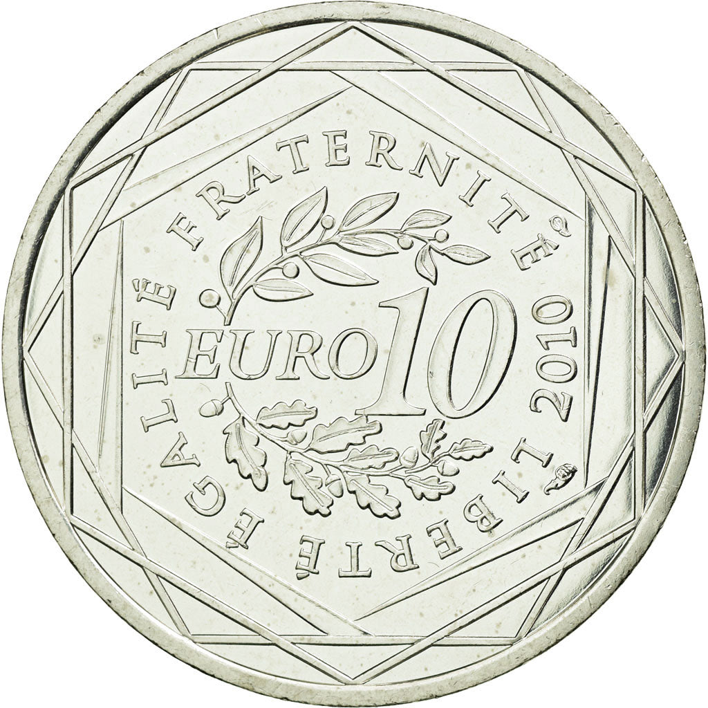 France, 10 Euro, Guyane, 2010, MS(63), Silver, KM:1654