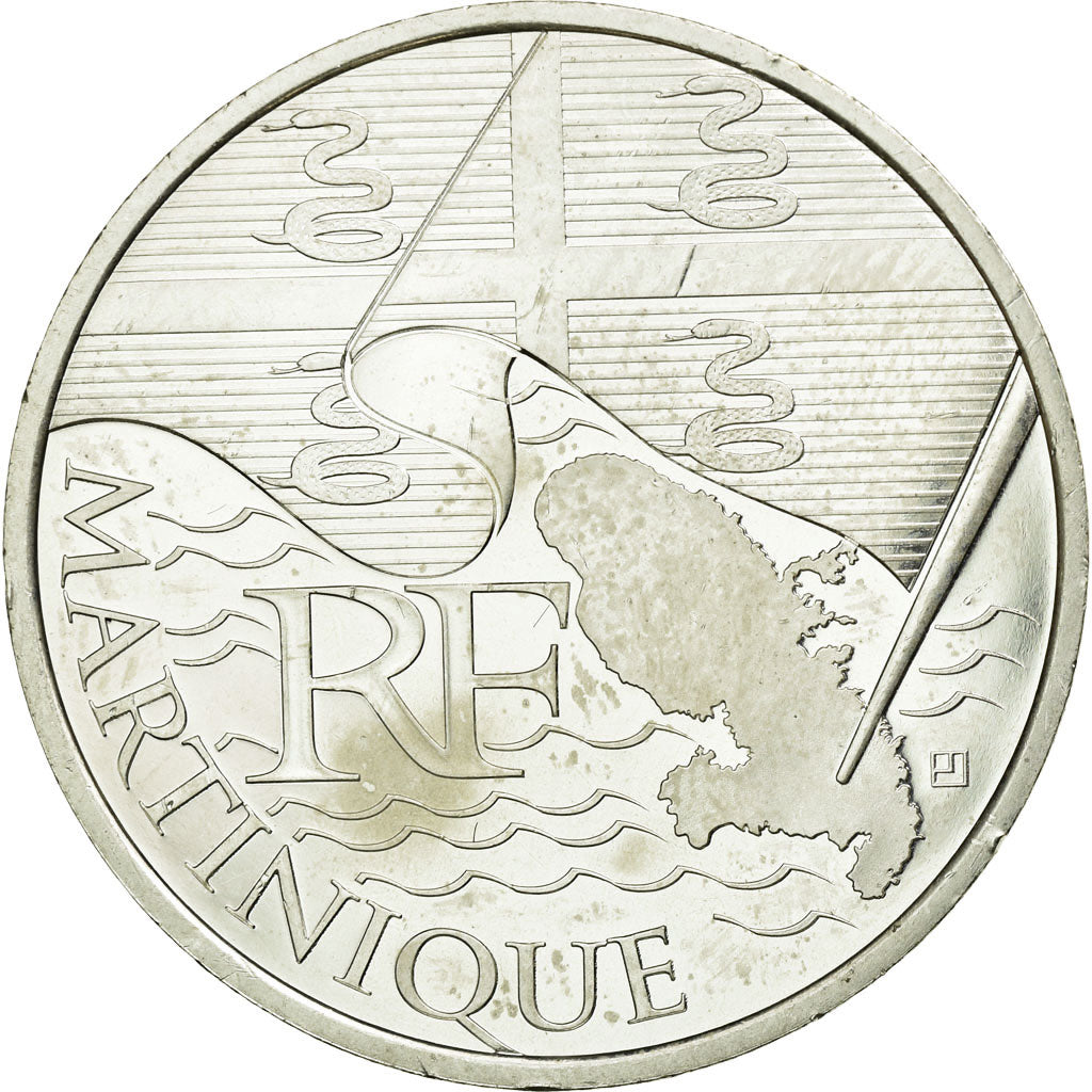 France, 10 Euro, Martinique, 2010, MS(63), Silver, KM:1662