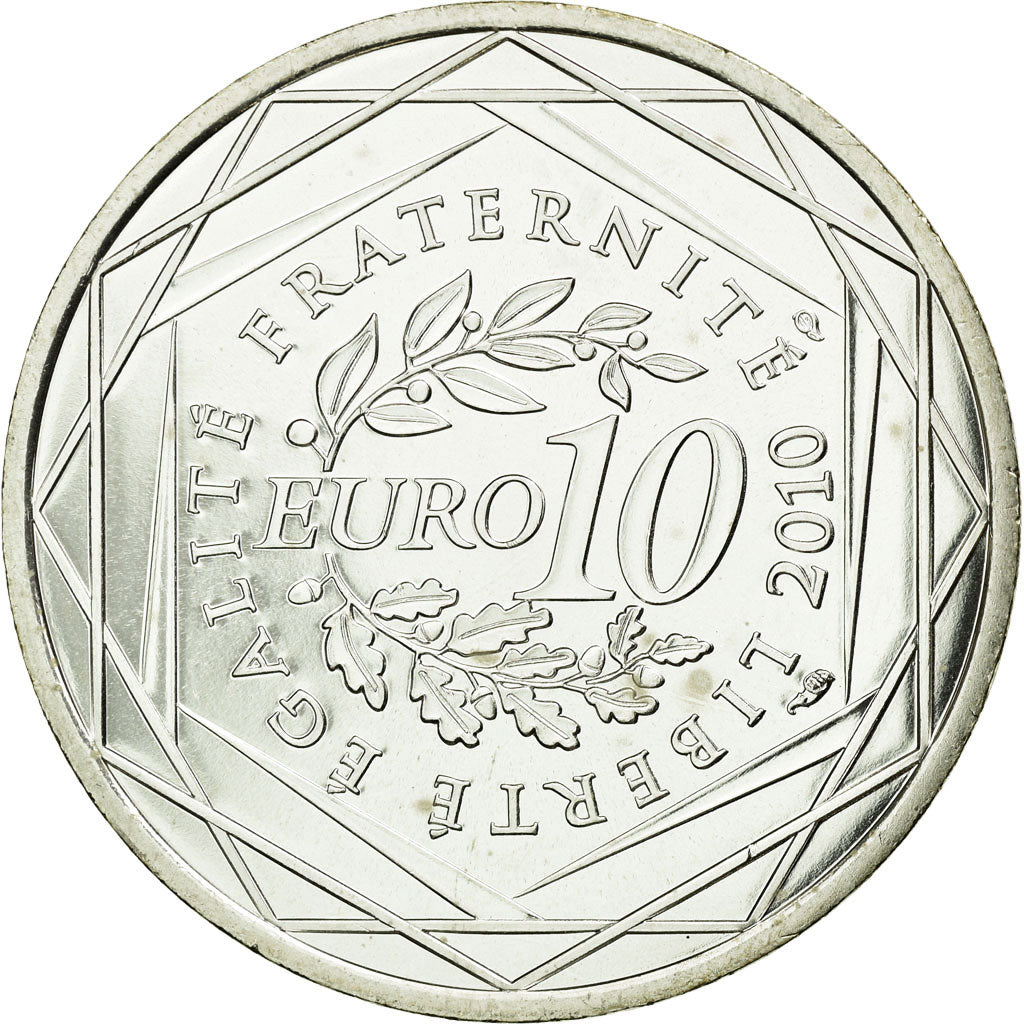France, 10 Euro, Guadeloupe, 2010, MS(63), Silver, KM:1655