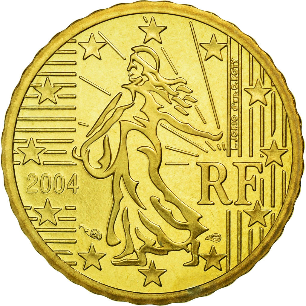 France, 10 Euro Cent, 2004, MS(65-70), Brass, KM:1285