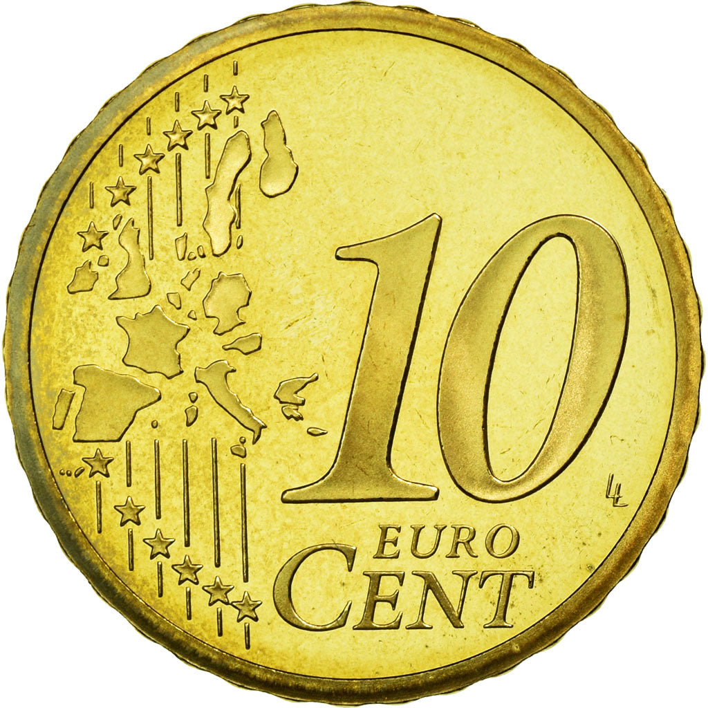 France, 10 Euro Cent, 2004, MS(65-70), Brass, KM:1285