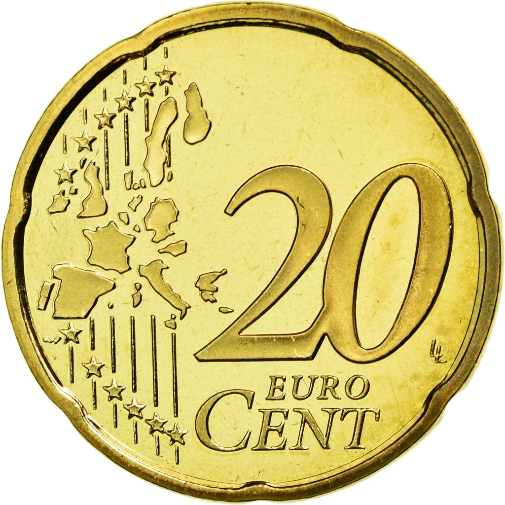 France, 20 Euro Cent, 2004, MS(65-70), Brass, KM:1286
