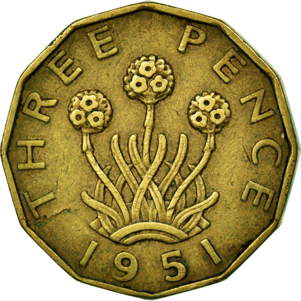 Monnaie, Grande-Bretagne, George VI, 3 Pence, 1951, TTB, Nickel-brass, KM:873