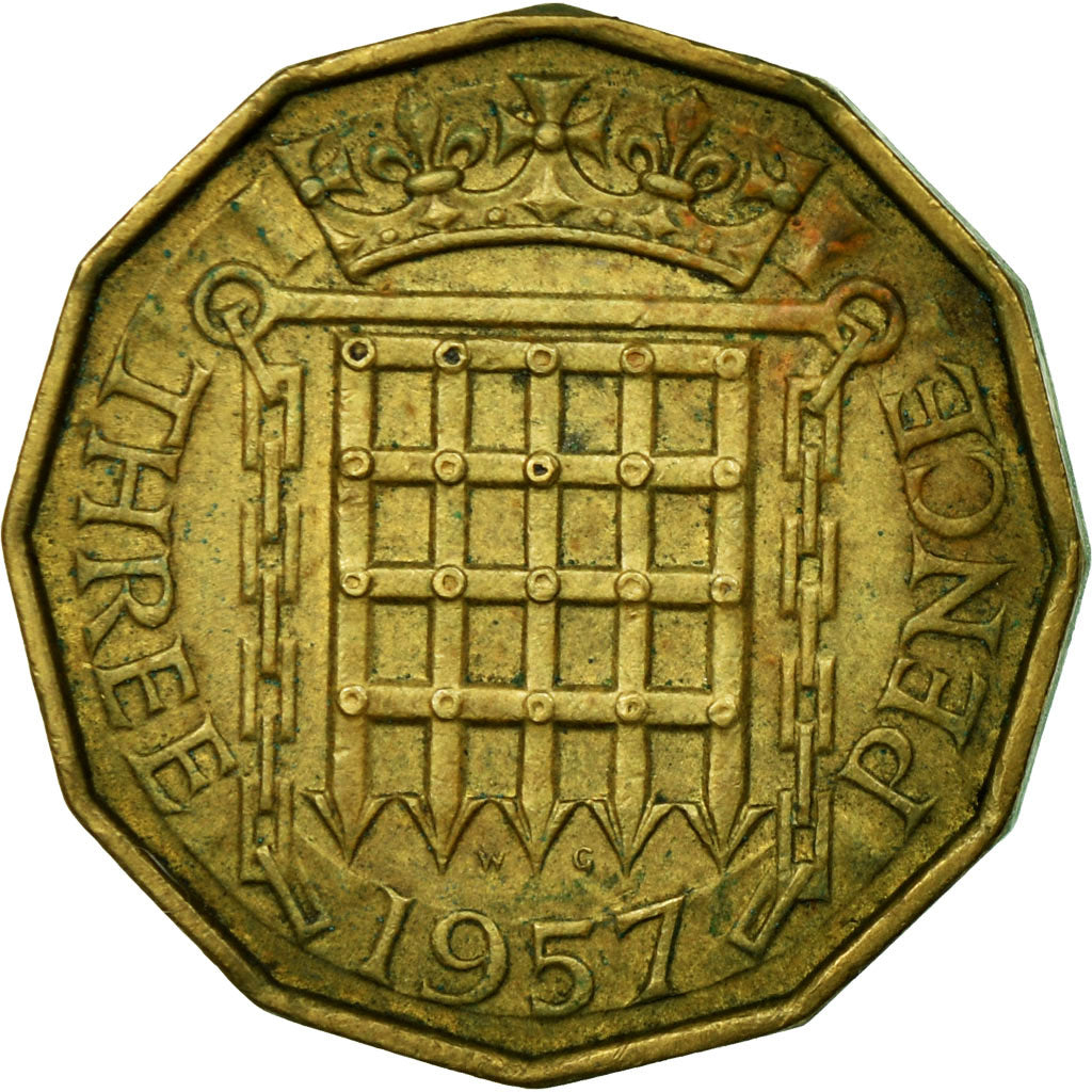 Moneta, Gran Bretagna, Elizabeth II, 3 Pence, 1957, BB, Nichel-ottone, KM:900