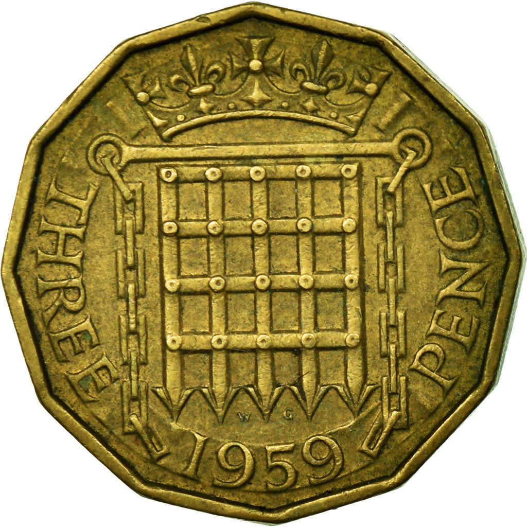 Coin, Great Britain, Elizabeth II, 3 Pence, 1959, EF(40-45), Nickel-brass