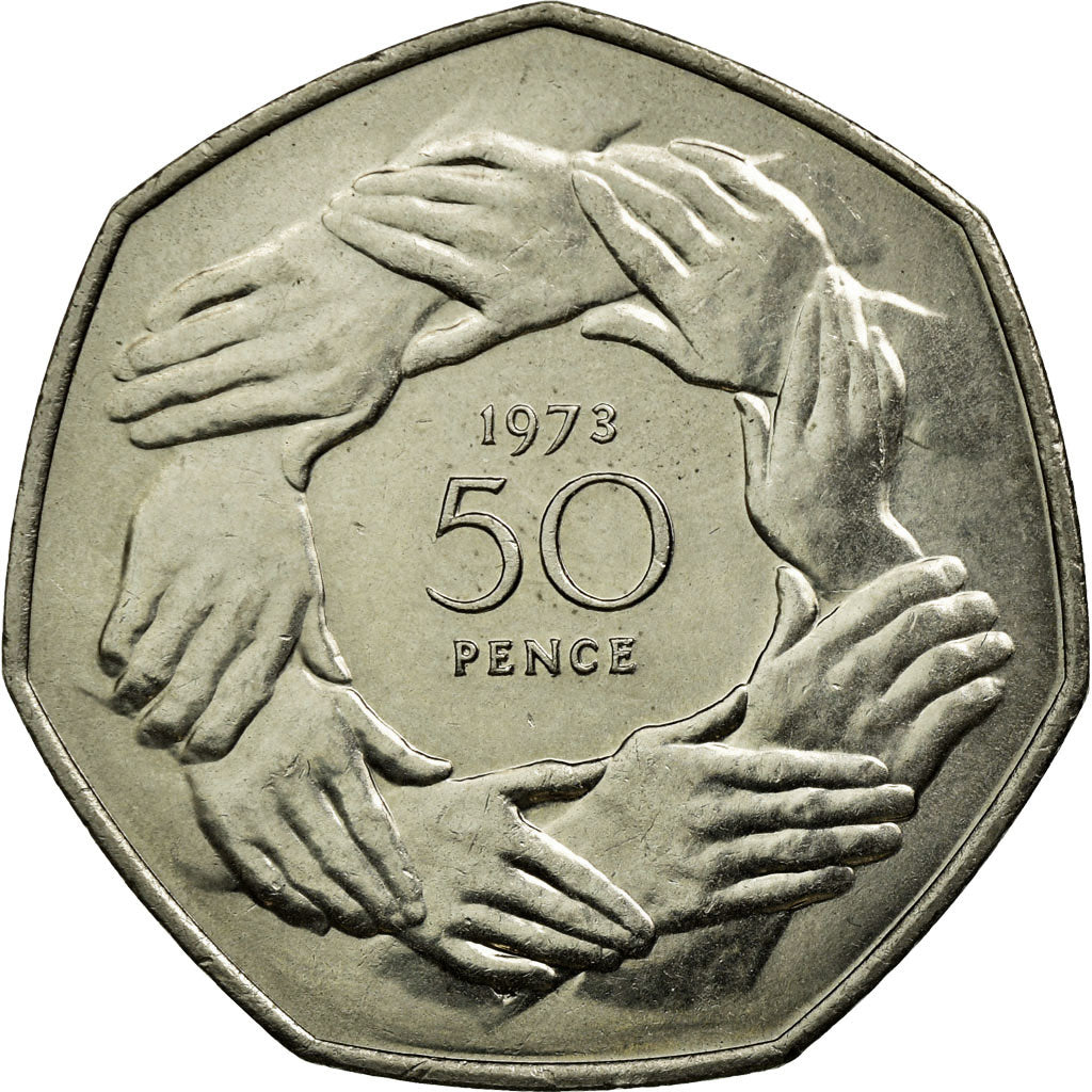 Coin, Great Britain, Elizabeth II, 50 Pence, 1973, AU(55-58), Copper-nickel