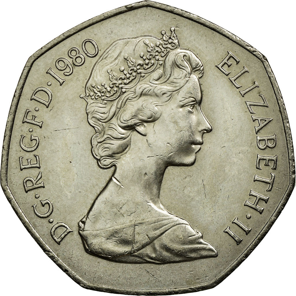 Coin, Great Britain, Elizabeth II, 50 New Pence, 1980, AU(55-58), Copper-nickel