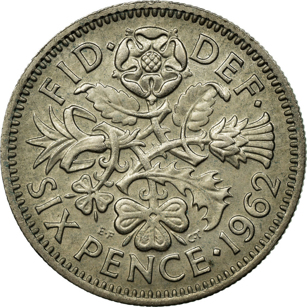 Coin, Great Britain, Elizabeth II, 6 Pence, 1962, EF(40-45), Copper-nickel